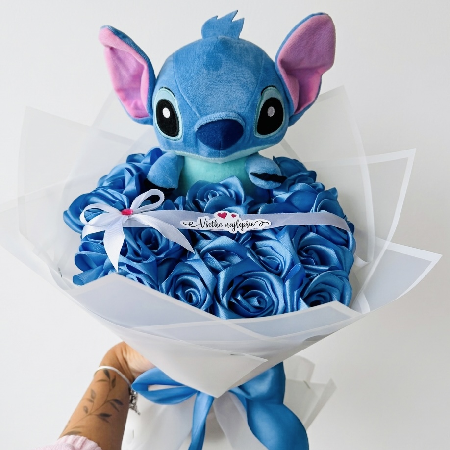 Darčeková kytica v štýle "Stitch" 19 ruží